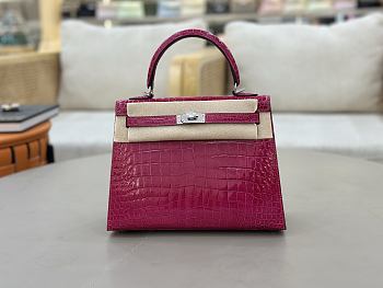Hermes 25 Kelly Pink Crocodile Silver 25cm