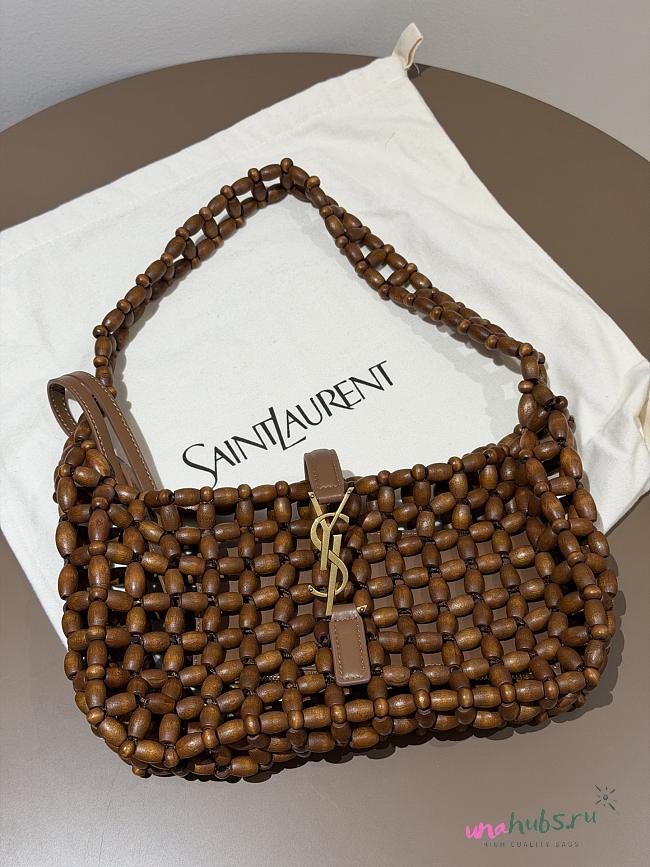 YSL Le 5 à 7 beaded shoulder bag Brown 21-28×15×6cm - 1
