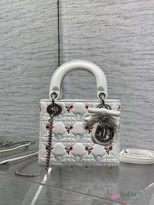 Dior Dioramour Mini Lady Bag with Chain White 17cm - 1