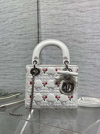 Dior Dioramour Mini Lady Bag with Chain White 17cm