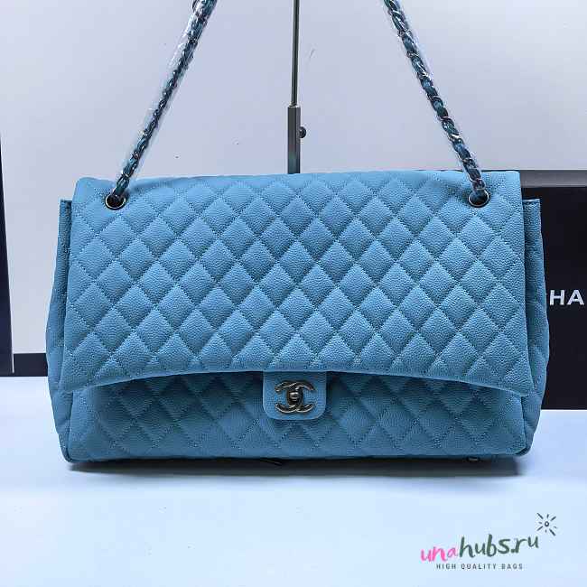 Chanel Maxi Flap Bag XXL Caviar Blue Silver 46x27x13cm - 1