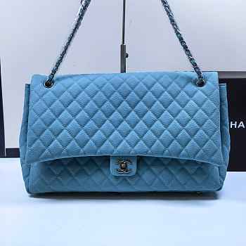 Chanel Maxi Flap Bag XXL Caviar Blue Silver 46x27x13cm