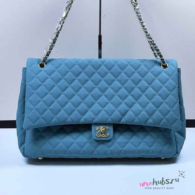 Chanel Maxi Flap Bag XXL Caviar Blue Gold 46x27x13cm - 1