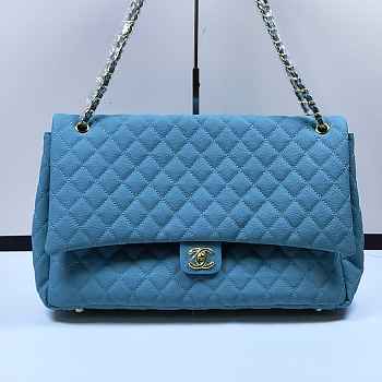 Chanel Maxi Flap Bag XXL Caviar Blue Gold 46x27x13cm