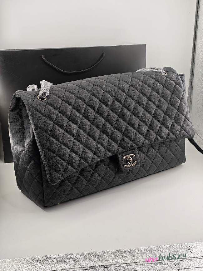 Chanel Maxi Flap Bag XXL Caviar Black Silver 46x27x13cm - 1