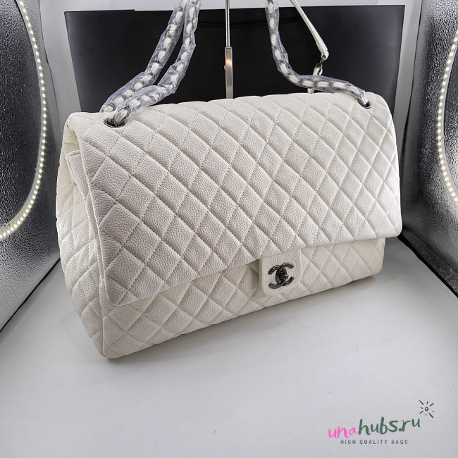 Chanel Maxi Flap Bag XXL Caviar White Silver 46x27x13cm - 1