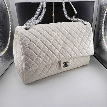 Chanel Maxi Flap Bag XXL Caviar White Silver 46x27x13cm