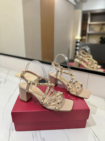 Valentino Garavani Rockstud leather sandals beige 7cm