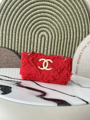Chanel Flap Bag Red Small CC Tweed Nature 27cm