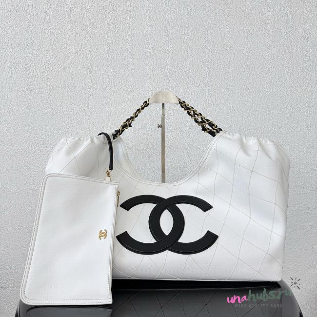 Chanel Coco Beach Shopping Tote Denim White Black 43x20x17cm - 1