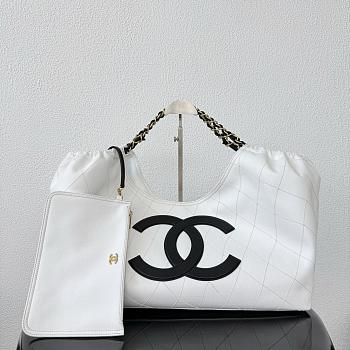 Chanel Coco Beach Shopping Tote Denim White Black 43x20x17cm