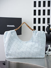 Chanel Coco Beach Shopping Tote Denim Light Blue Brown 43x20x17cm - 4