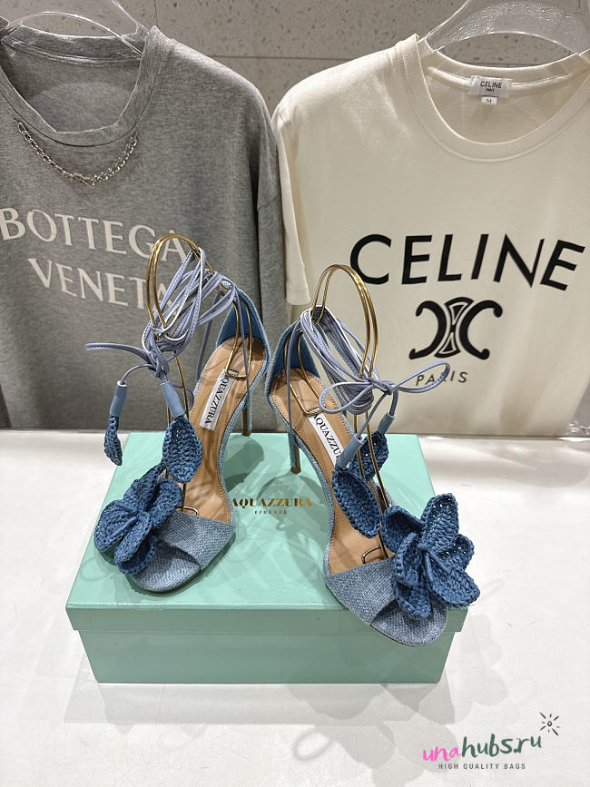 Aquazzura Calypso floral-appliqué raffia sandals 10cm - 1