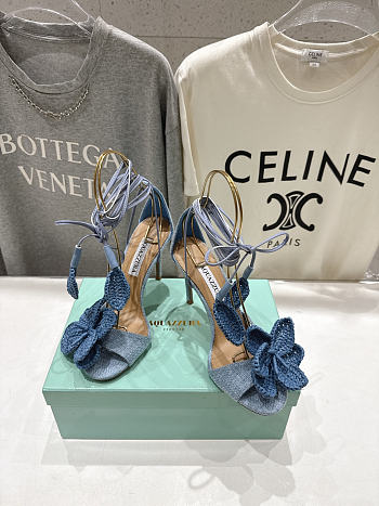 Aquazzura Calypso floral-appliqué raffia sandals 10cm