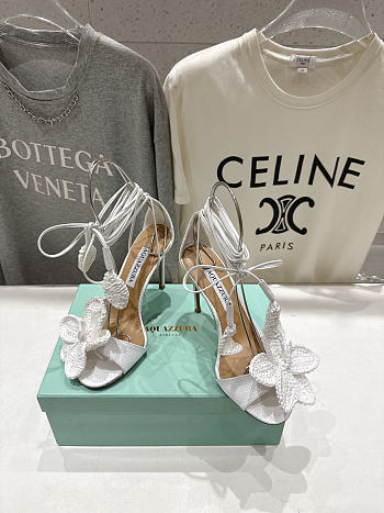 Aquazzura Calypso floral-appliqué raffia sandals white 10cm