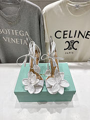 Aquazzura Calypso floral-appliqué raffia sandals white 10cm - 3