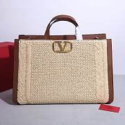 Valentino Garavani Raffia Calfskin Vlogo Tote Naturale Saddle Brown 48cm - 1
