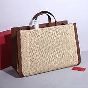 Valentino Garavani Raffia Calfskin Vlogo Tote Naturale Saddle Brown 48cm - 3