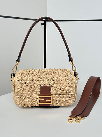 Fendi Baguette Hazelnut-stitch raffia-effect bag 27x15x6cm