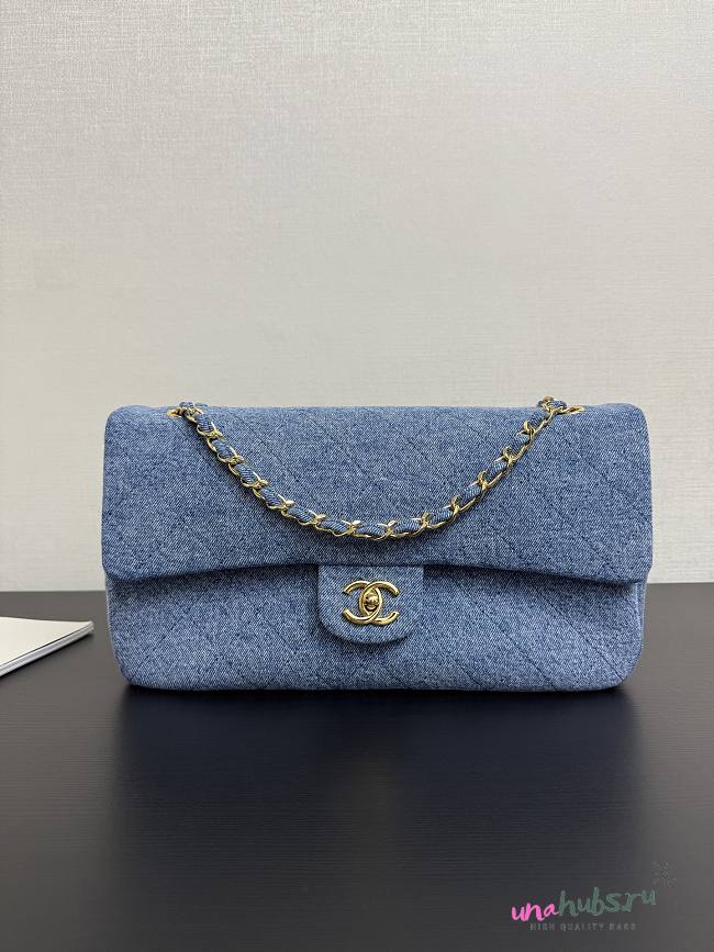 Chanel Flap Bag Blue Denim gold 33x18x9.5cm - 1