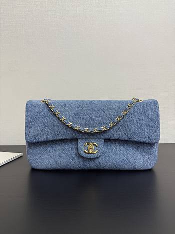 Chanel Flap Bag Blue Denim gold 33x18x9.5cm