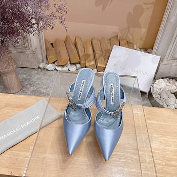 Manolo Blahnik Maidugura 90mm Satin Blue Mules