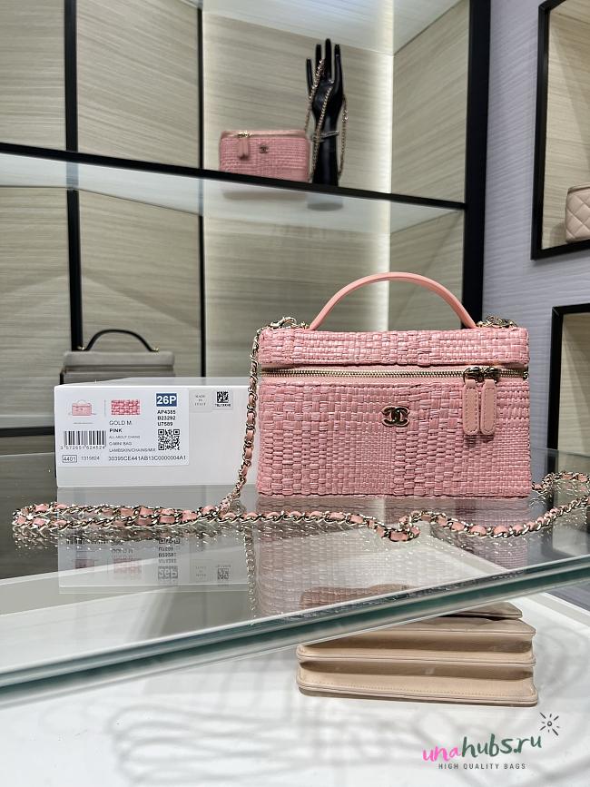 Chanel Handle Vanity Case Raffia pink 19.5x5x17cm - Unahubs - 1