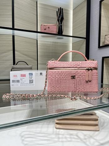 Chanel Handle Vanity Case Raffia pink 19.5x5x17cm - Unahubs