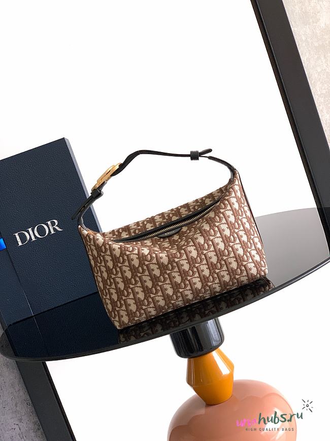 Dior Jett Pouch Brown Oblique Jacquard 23x13x11cm - 1