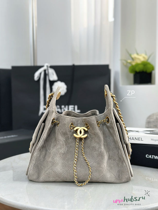Chanel small 25 handbag grey suede 30x26x14cm - 1