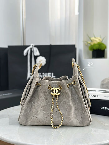 Chanel small 25 handbag grey suede 30x26x14cm