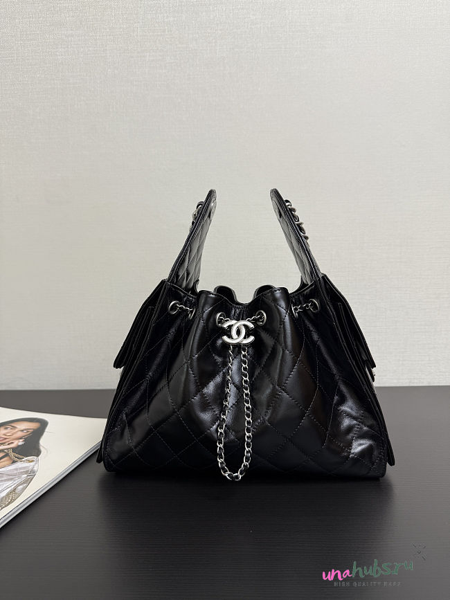 Chanel 25 Handbag Black Silver lambskin 30x26x14cm - 1