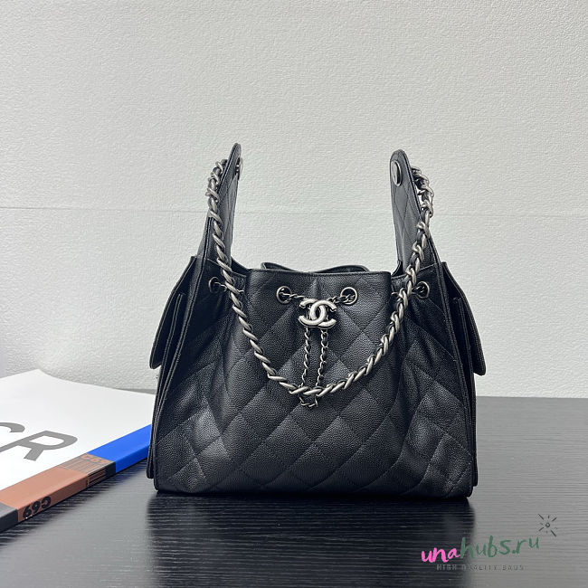 Chanel 25 Handbag Black Silver Caviar 30x26x14cm - 1