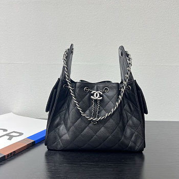 Chanel 25 Handbag Black Silver Caviar 30x26x14cm