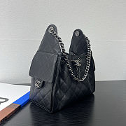 Chanel 25 Handbag Black Silver Caviar 30x26x14cm - 5