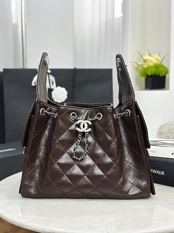 Chanel 25 Handbag dark brown Silver lambskin 30x26x14cm
