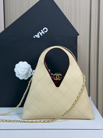 Chanel Small Shopping Bag Lambskin Gold Beige 23x23x7cm