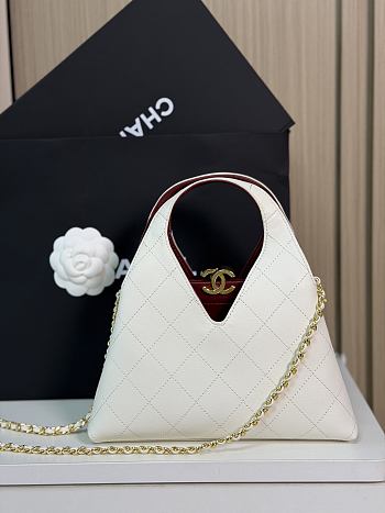Chanel Small Shopping Bag Lambskin Gold White 23x23x7cm