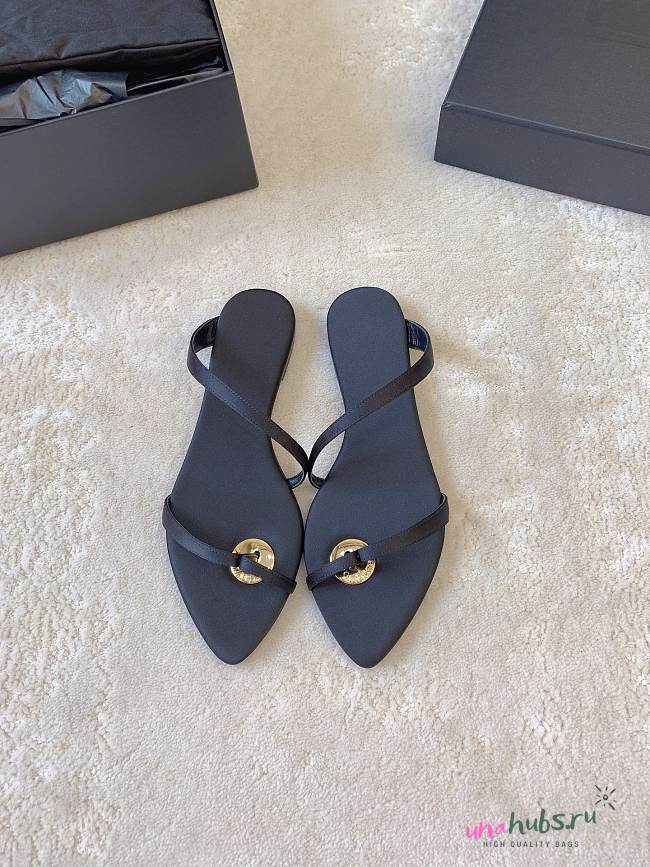 YSL Tanger Crepe Satin Flat Sandals - 1