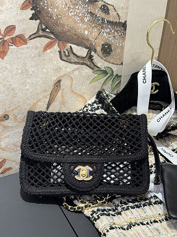 Chanel Small Coco Beach Macrame Flap Bag Black 21x14x6cm