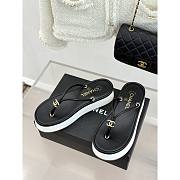 Chanel Black Mini CC Logo Platform Thong Slide Sandals - 2