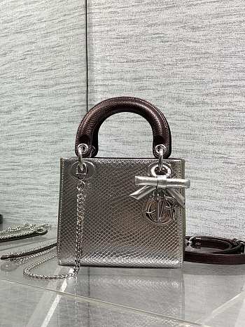 Dior Mini Lady Bag Silver Bow 17cm