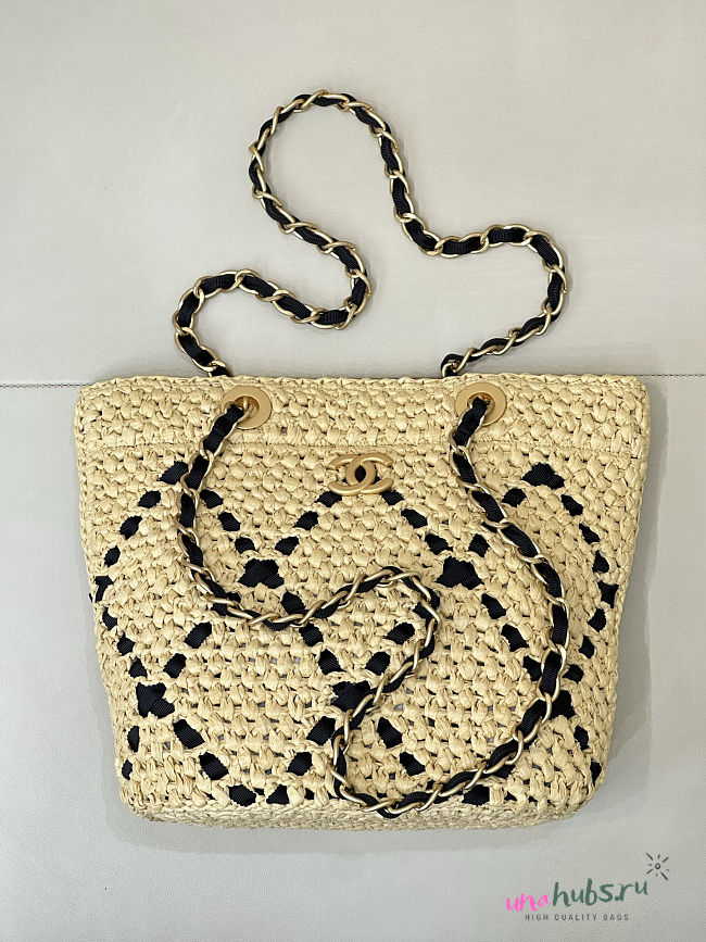 Chanel Raffia Braided Grosgrain Ribbon Small 32x23x14cm - 1