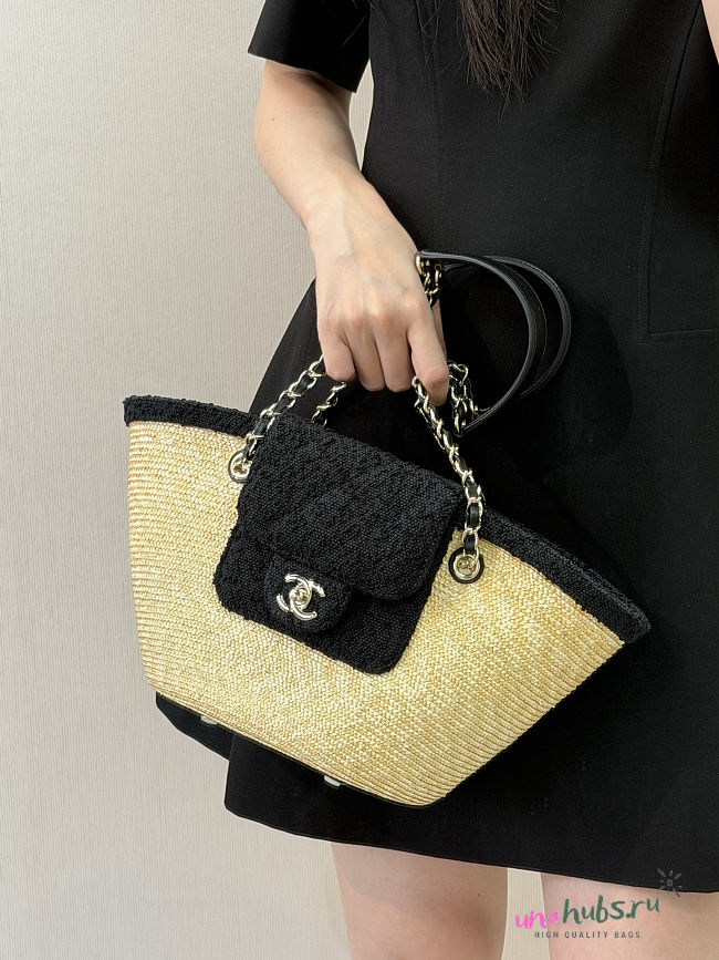 Chanel Shopping Bag Braided Straw Canvas 34x17x12.5cm - 1