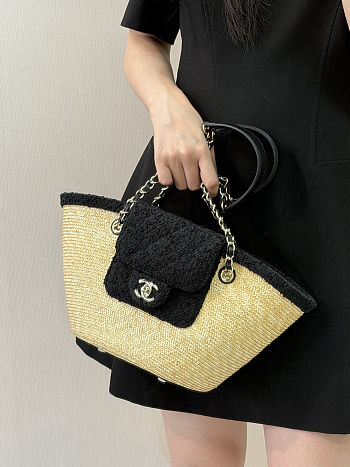 Chanel Shopping Bag Braided Straw Canvas 34x17x12.5cm