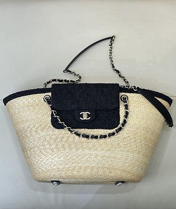 Chanel Raffia Canvas Black tote Bag 54x18x26cm