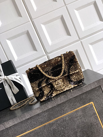 Chanel Small Sequin Flap Bag Black & Gold 20cm