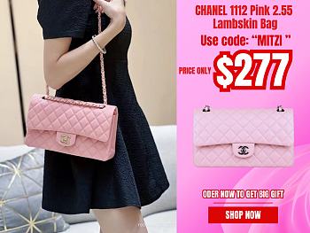 CHANEL 1112 Pink 2.55 Lambskin Leather Flap Bag With Gold&silver Hardware