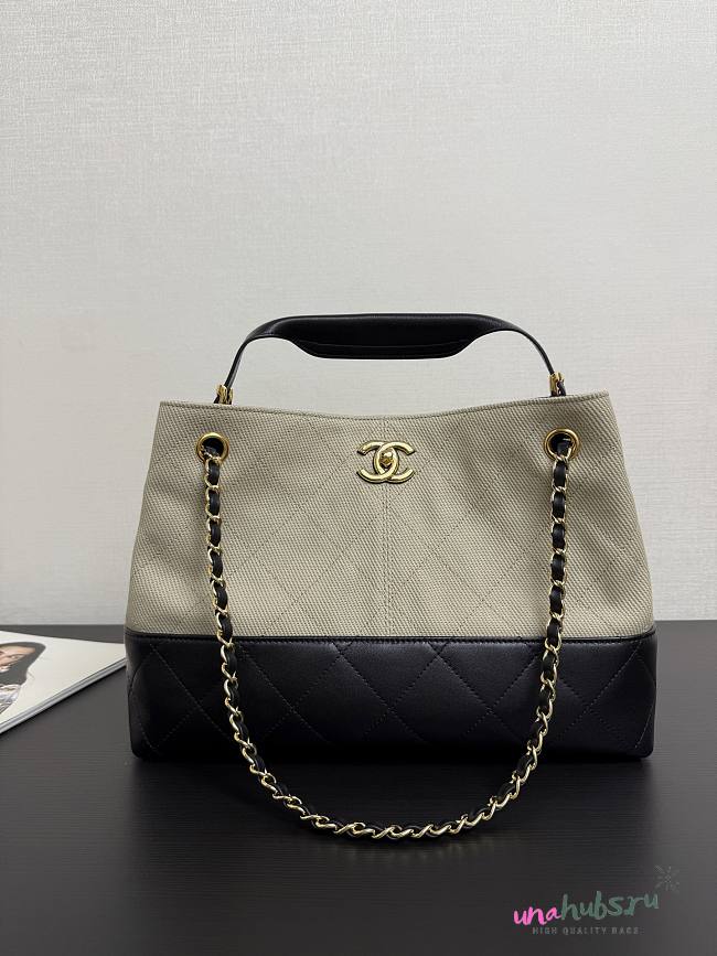 Chanel Small Coco Base Hobo Bag Beige Canvas and Black 35x24x12cm - 1
