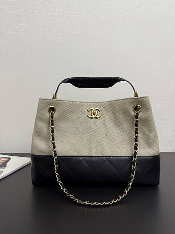 Chanel Small Coco Base Hobo Bag Beige Canvas and Black 35x24x12cm